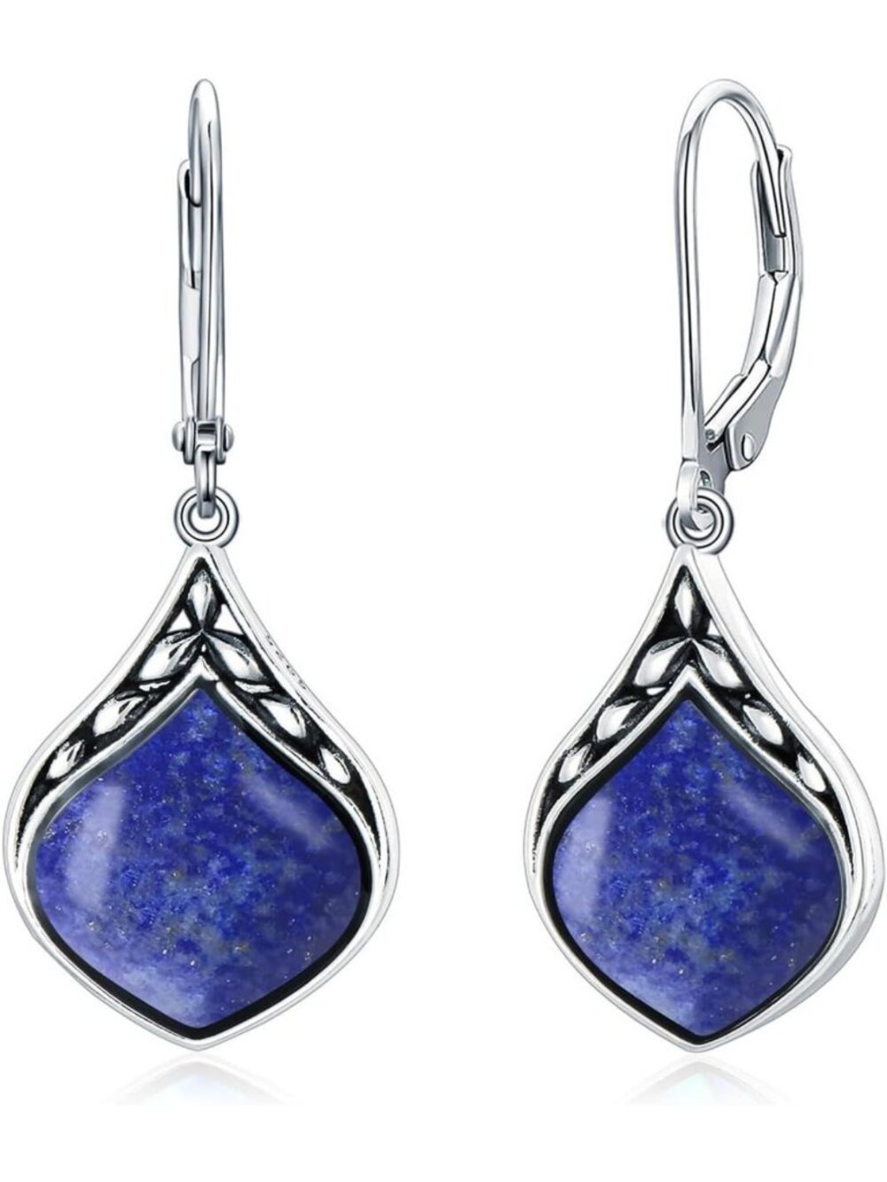 Vintage Teardrop Dangle Earrings, 925 Sterling Silver, Celtic Gemstone Jewelry